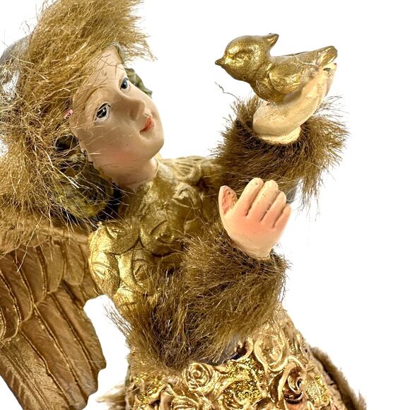 Cracker Barrel Season of Glory Gold Angel with Bird Faux Fur Trim Vintage-Nice! - Picture 5 of 8
